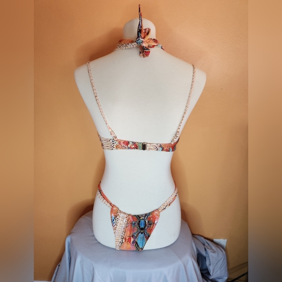 Snakeskin Print Criss Cross Underwire Tonga Bikini Size S - Picture 2 of 9